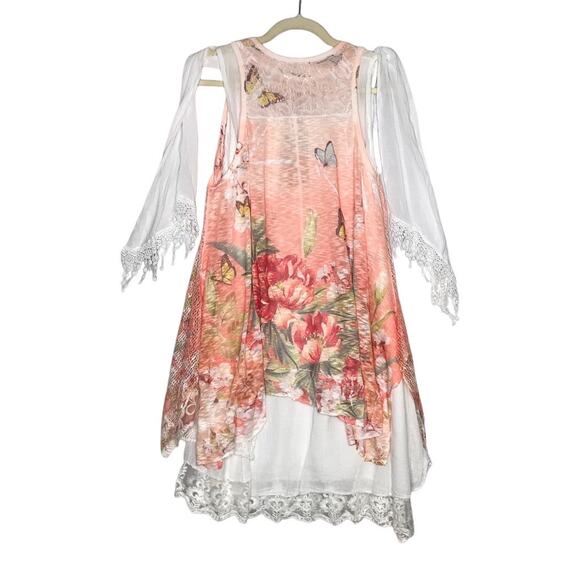 MODA LUCIDO Italian Crochet Lace Dress M Overlay Cottage Fairy Boho Preppy NWT - Picture 4 of 12